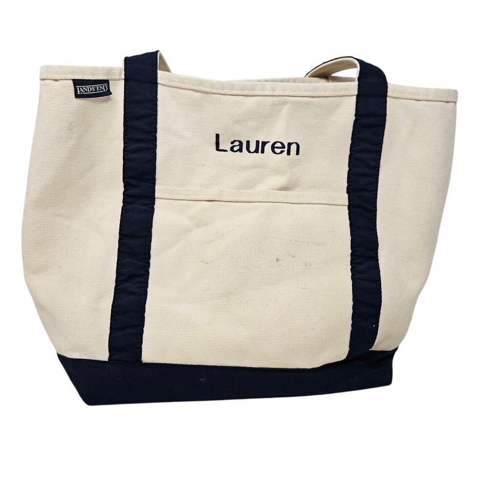 Lands' End Canvas Tote in Cream and Navy